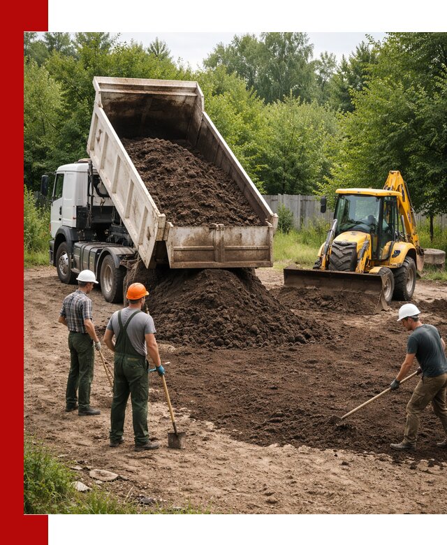 Доставка и укладка грунта для выравнивания участка в Краснодаре