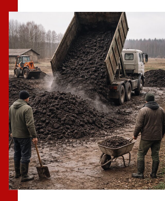 Доставка низинного торфа с разгрузкой и доставкой в Краснодаре