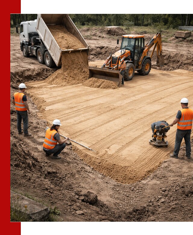 Устройство песчаной подушки для фундаментов и дорог в Краснодаре